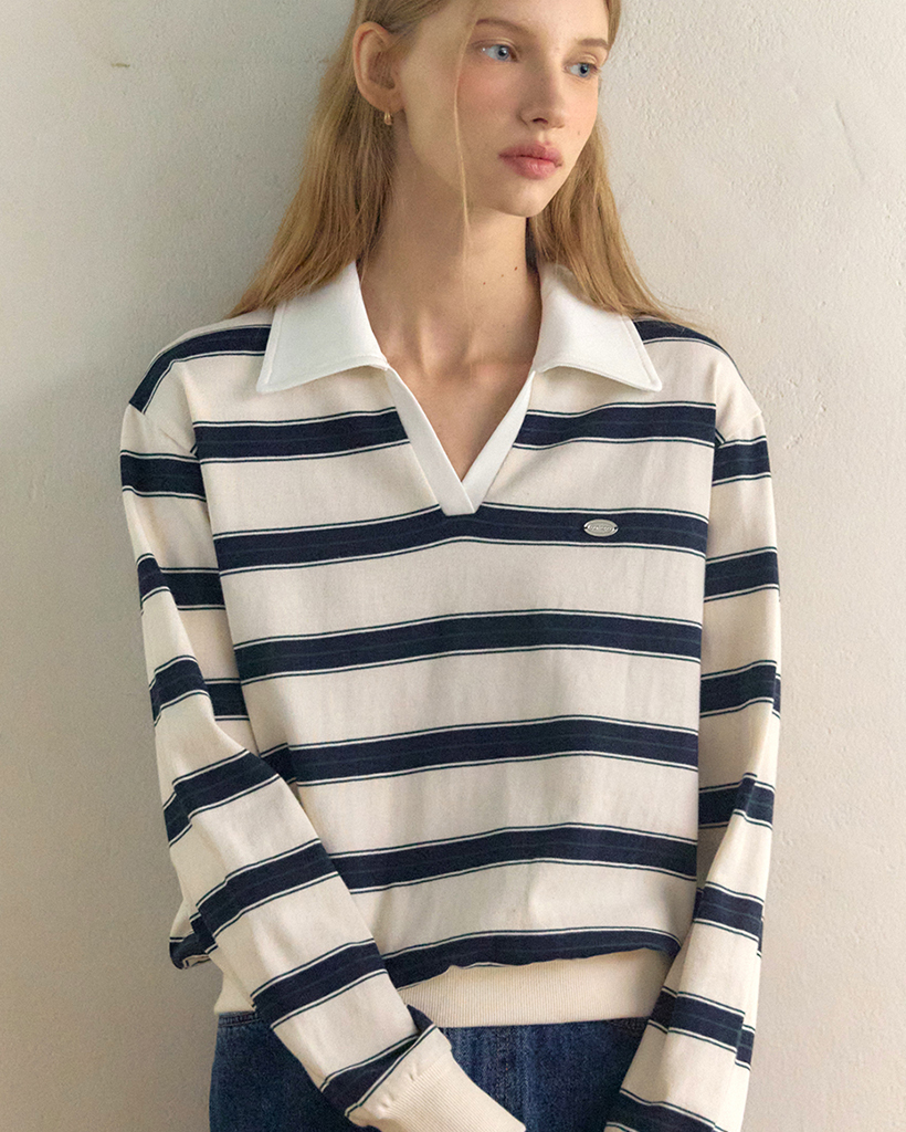 Stripe Logo Collar Sweatshirt - White