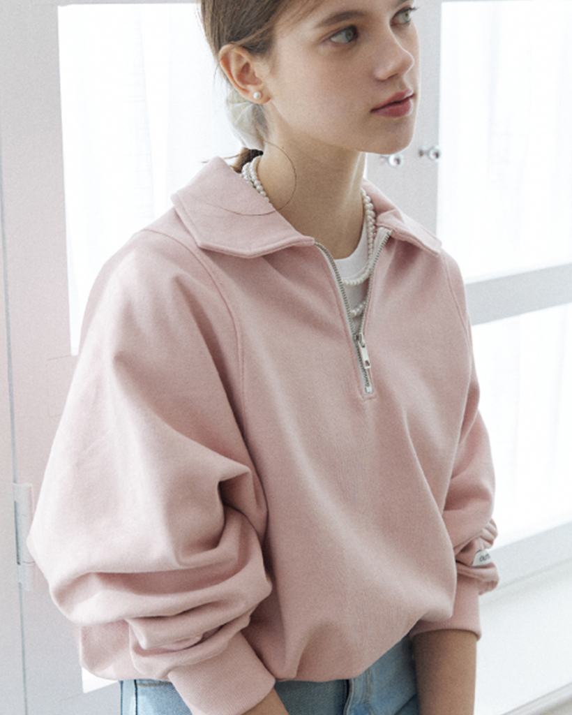 Lea Half Zip-Up Sweatshirt - Light Pink