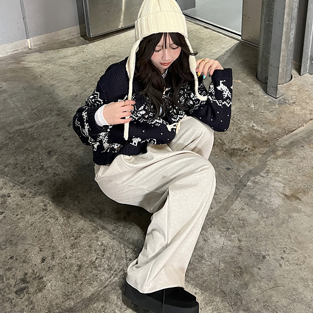 aokoページ ミッドウェイトツータックワイドパンツ
