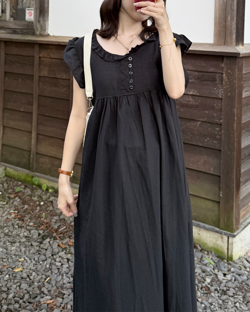 フリルVネックロングワンピース | ファッション通販サイト NUGU