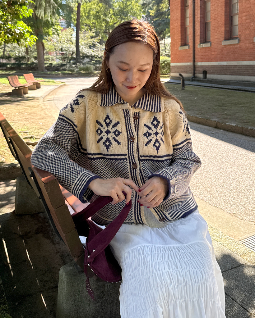 雪柄カラーニットカーディガン | ファッション通販サイト NUGU