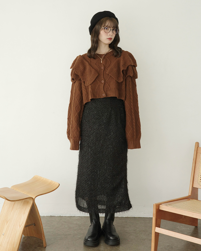 ORIGINAL) フリンジトゥインクルボタンロングスカート | ファッション