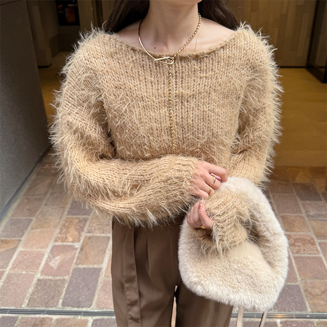 Plage ファーニットプルオーバー ボートネック ふわふわ 黒 Plage ファーニットプルオーバー ボートネック ふわふわ 黒