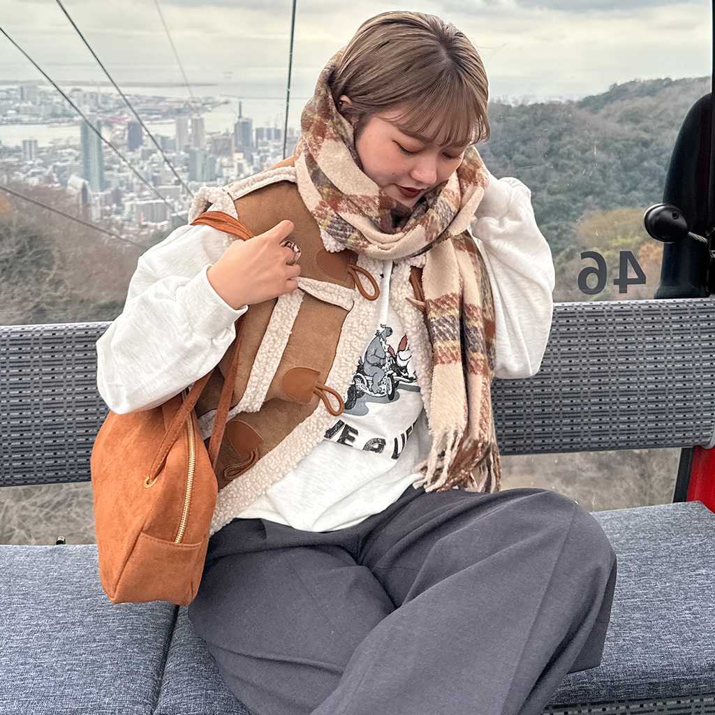 ベージュ チェック柄 マフラー182×30cm セール】あったか チェックマフラ-（マフラー）｜BLANC FICELLE