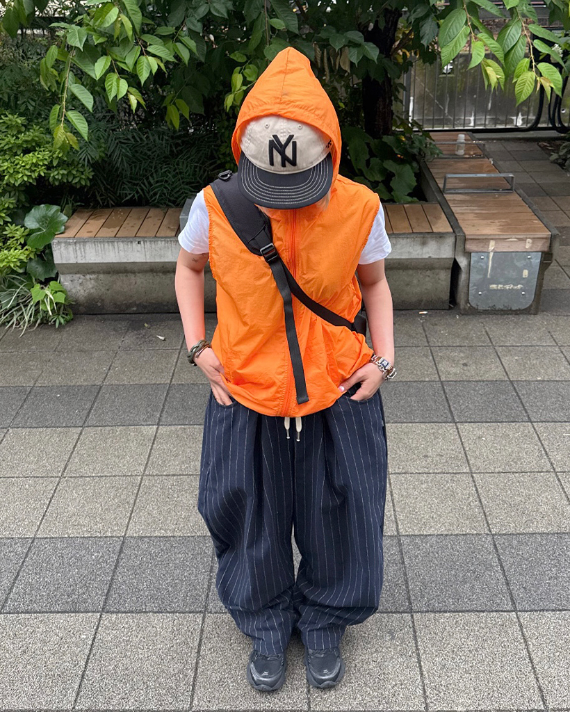 HELLOID ビブパンツ　ユニセックス　M ユニセックス)ストライプワイドバンディングパンツ
