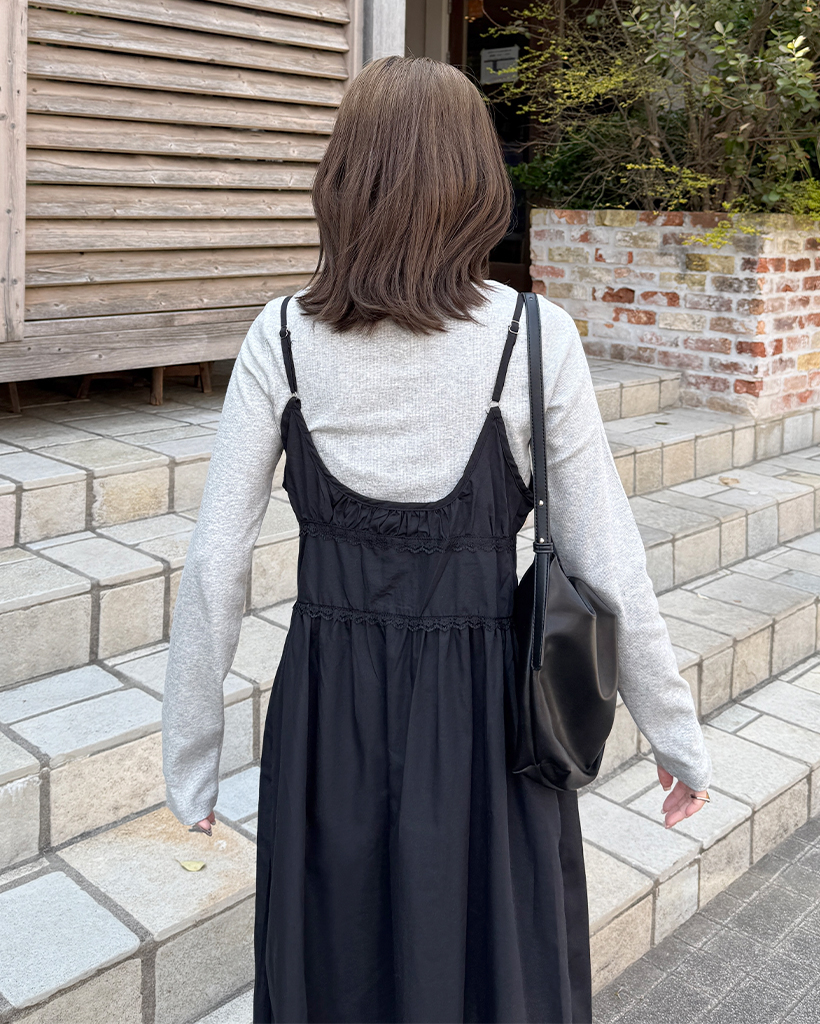 Vネックボタンスリップロングワンピース | ファッション通販