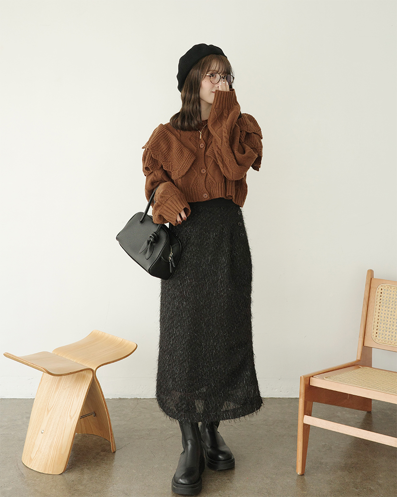 コエル　COEL 極美品 チャコールグレー　フリンジパターンスカート 38サイズ 🌸6/19完売カラー再追加🌸即日発送可能！【MIYUCOコラボ