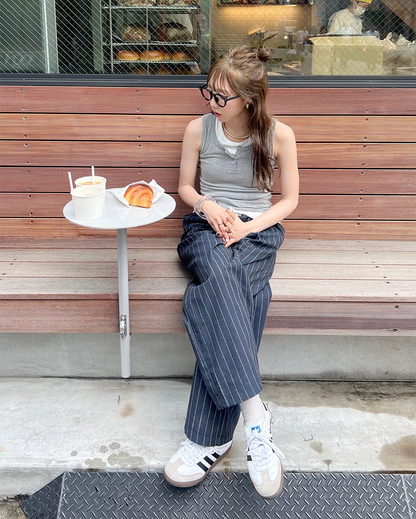 【LOOKPLE】 ストライプ リネン バンディング ワイドパンツ ストライプワイドバンディングパンツ | ファッション通販サイト NUGU