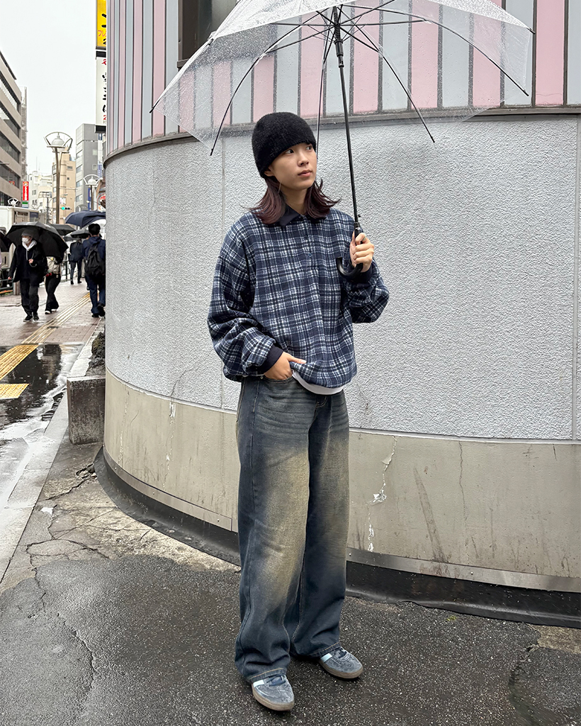 ユニセックス)カラーハーフジップチェック スウェット | ファッション