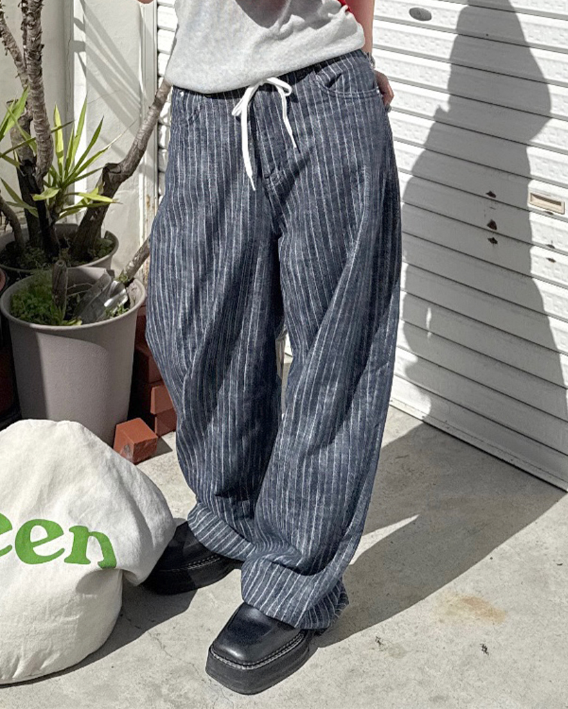 パッチポイントストライプデニムパンツ | ファッション通販