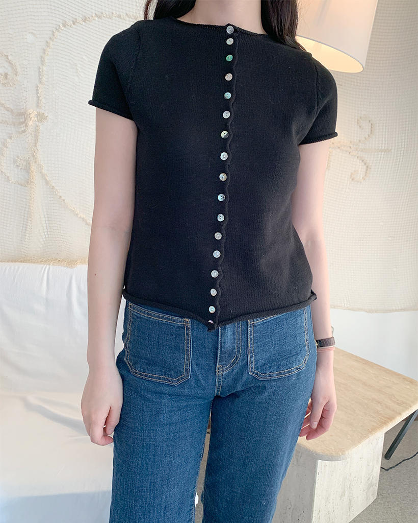 tシャツ スリーブボタンニット レディース Sibra ニット セーター ノースリーブボーダーニットタンクトップ