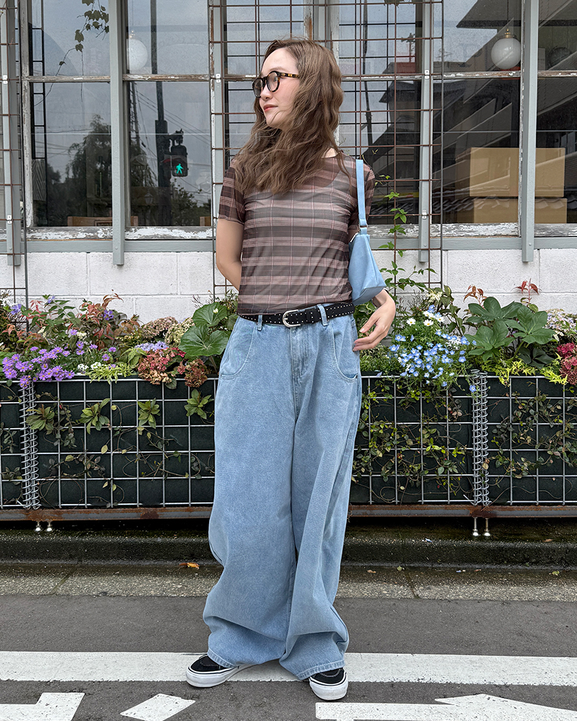 ホワイト チェック柄 半袖Tシャツ チェックシースルー半袖Tシャツ | ファッション通販サイト NUGU