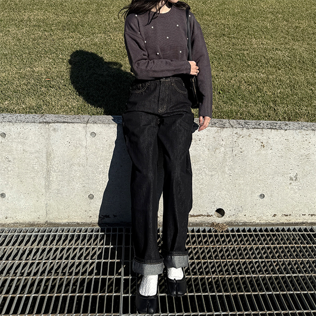 ステッチポイントワイドデニムパンツ | ファッション通販サイト NUGU