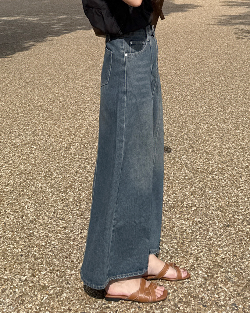 スリットラインロングデニムスカート | ファッション通販サイト NUGU