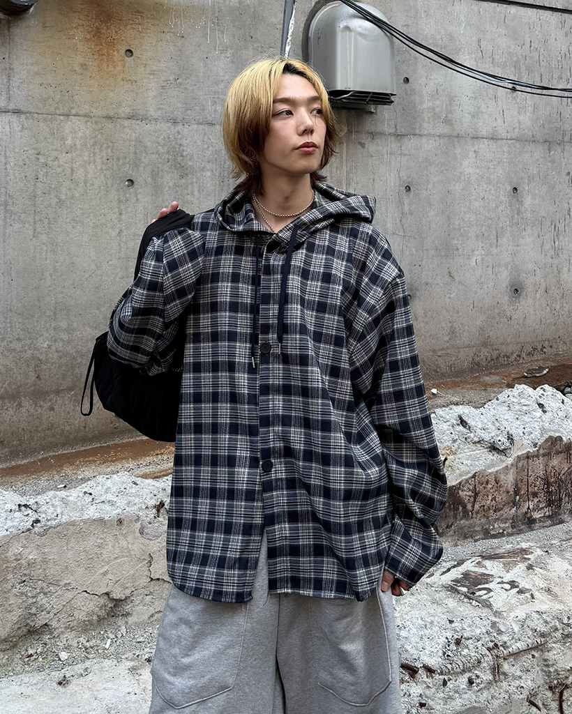 ユニセックス)チェックフードシャツ | ファッション通販サイト NUGU