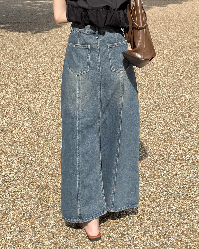 スリットラインロングデニムスカート | ファッション通販サイト NUGU