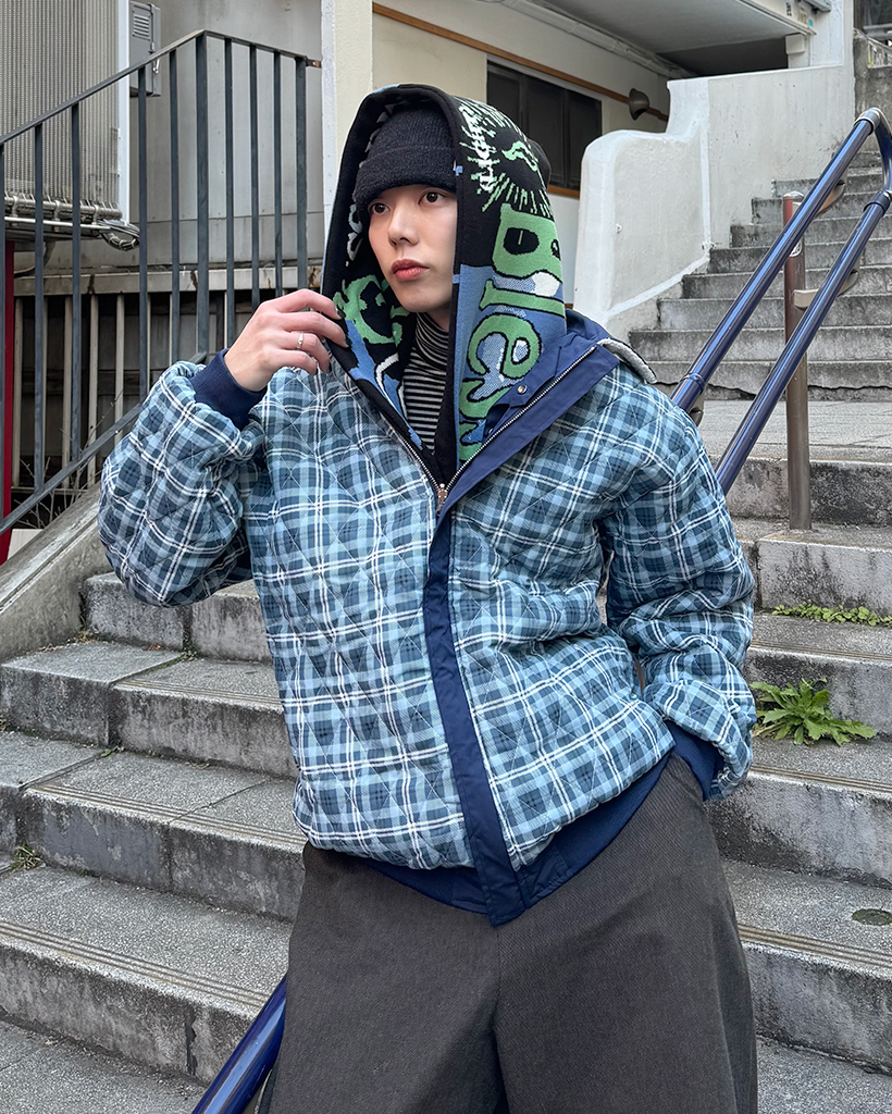 (ユニセックス)リバーシブルチェックムートンジャケット