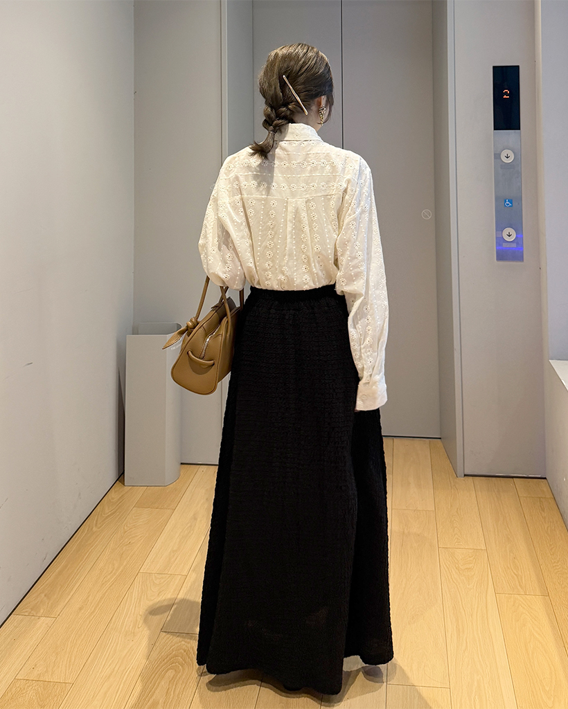 エンボスロングフレアスカート | ファッション通販サイト NUGU