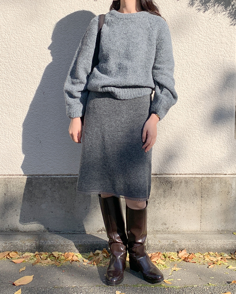 レースポイントリボンニットミディスカート