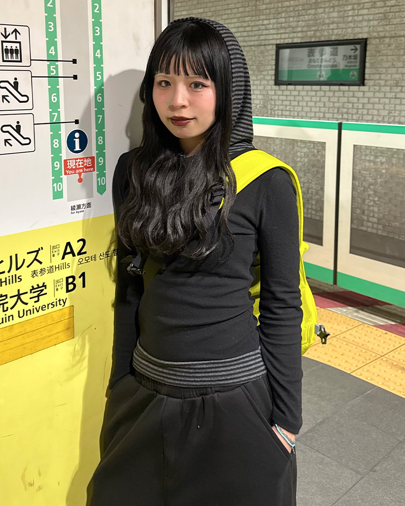 レイヤードボーダーフードTシャツ