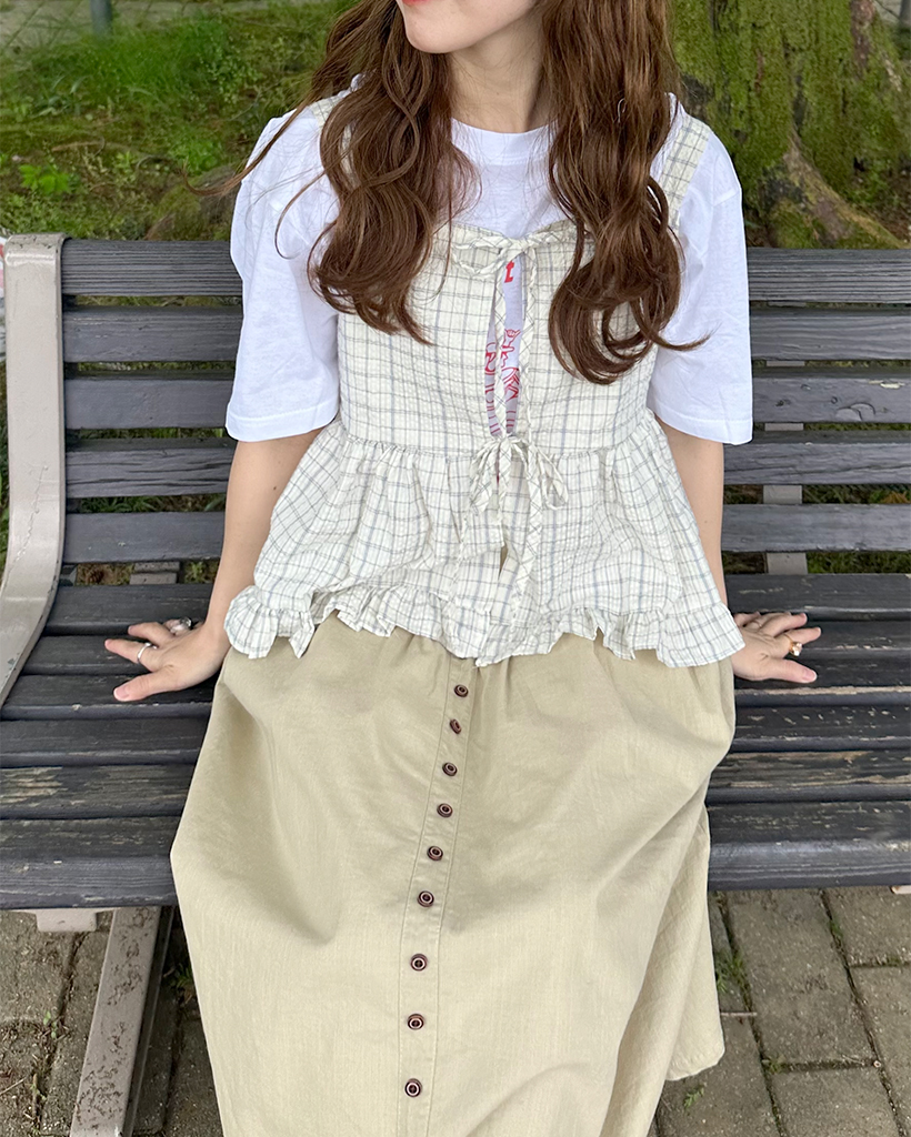 フロントリボンストラップフリルチェックビスチェ | ファッション通販