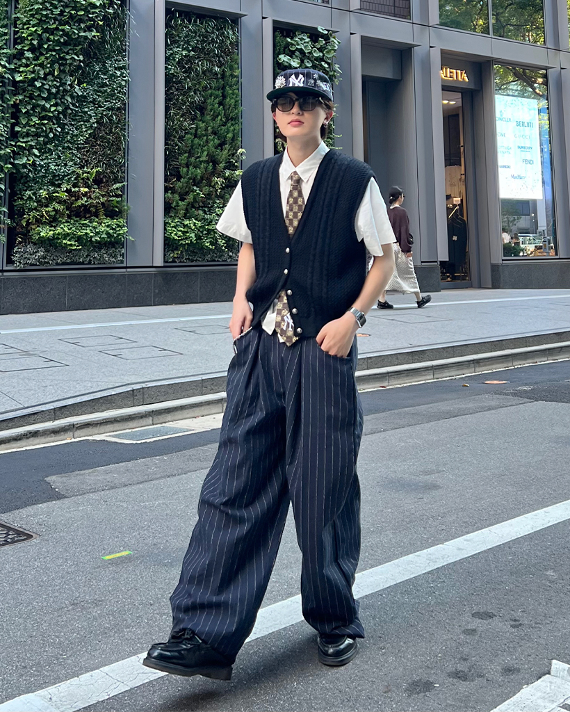 ユニセックス)ワイドフィットリネンストライプパンツ | ファッション