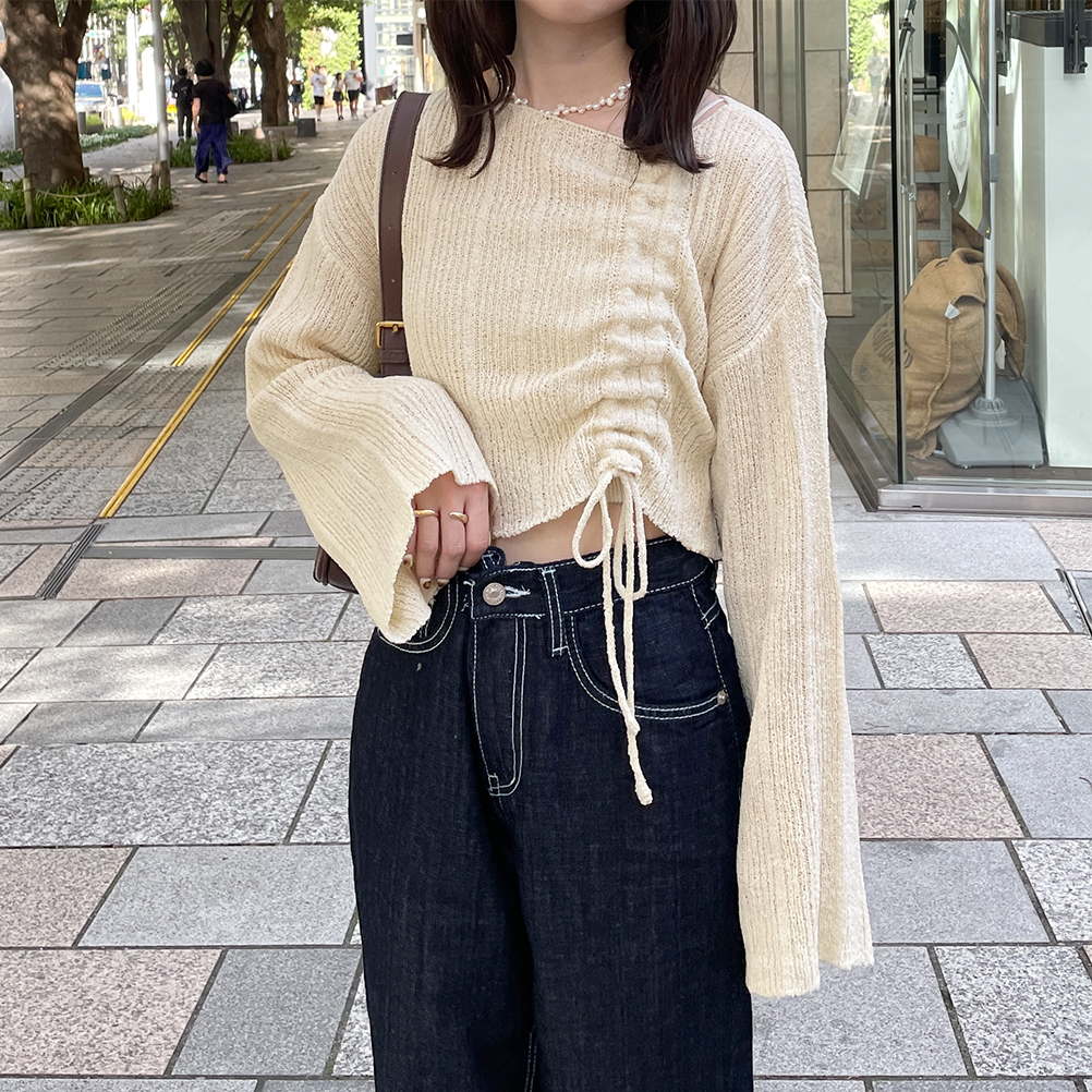 ストリングシャーリングクロップドニット | ファッション通販