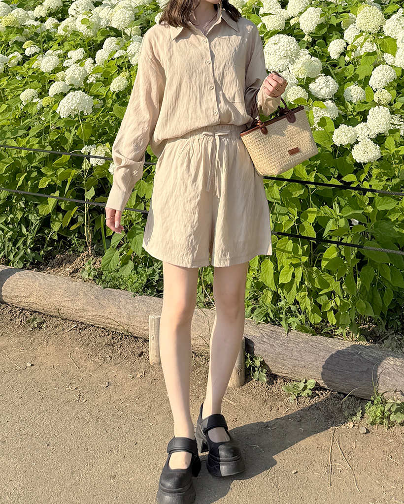 リネンシャツショートパンツセットアップ | ファッション通販