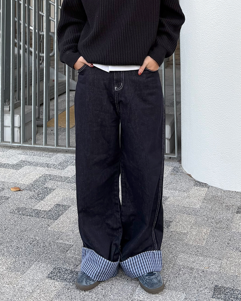 チェックロールアップ生デニムパンツ | ファッション通販サイト NUGU