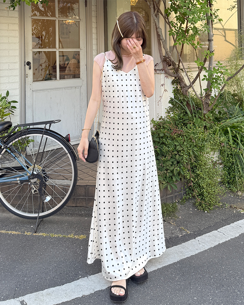 ドットロングキャミソールワンピース