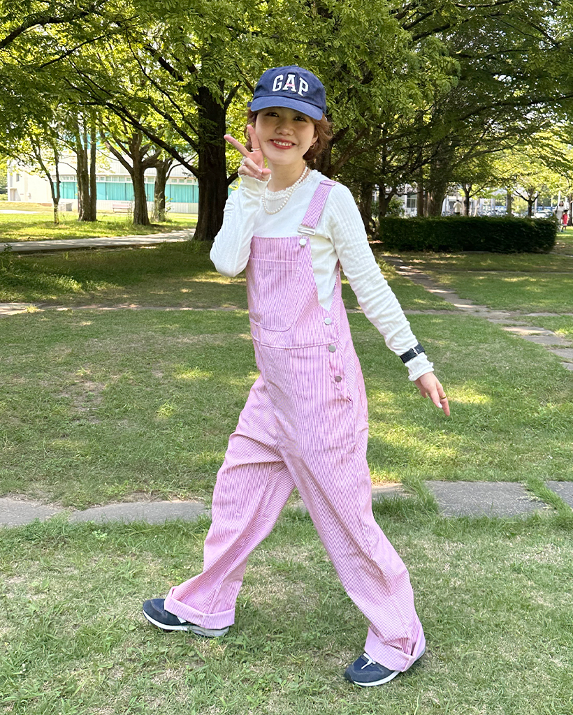 ラベルポイント付きストライプオーバーオール | ファッション通販