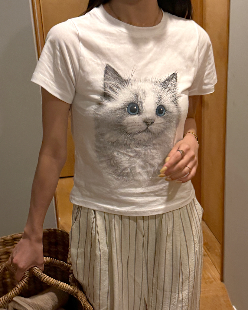 ネコプリント半袖Tシャツ