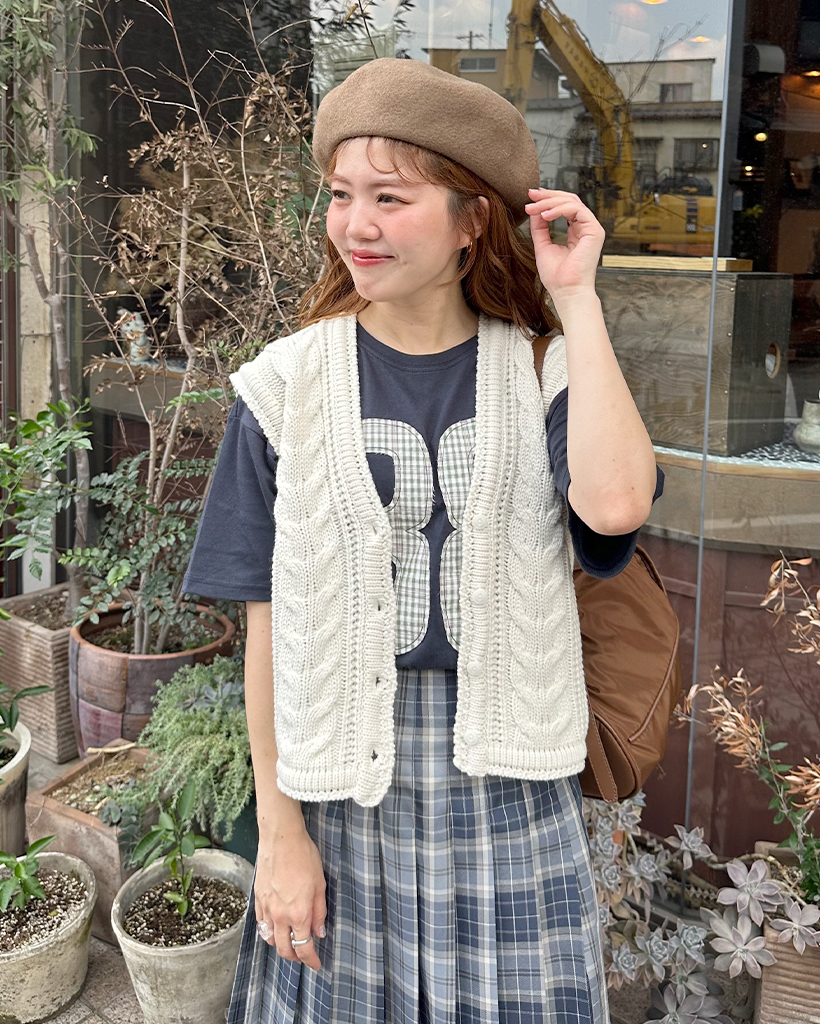 美品【nagonstans】cable knit vest ケーブルニットベスト WOOL CABLE CARDIGAN VEST / ウールケーブルカーディガンベスト