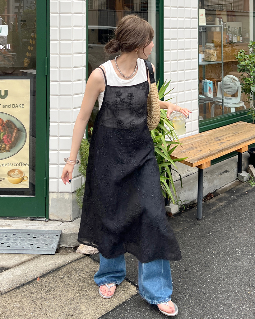 ムルーア　シースルーロングワンピース［新品］ ニュアンスパターンシアーワンピース[品番：MKSW0062322]｜MURUA