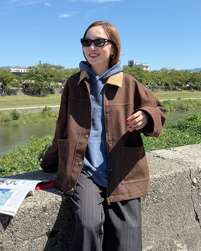 配色カラーブラウンデニムジャケット | ファッション通販サイト NUGU