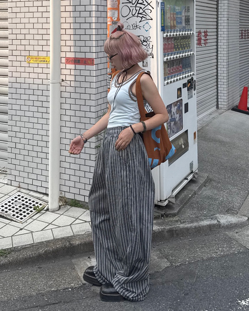 ユニセックス)ストライプワイドストリングパンツ | ファッション