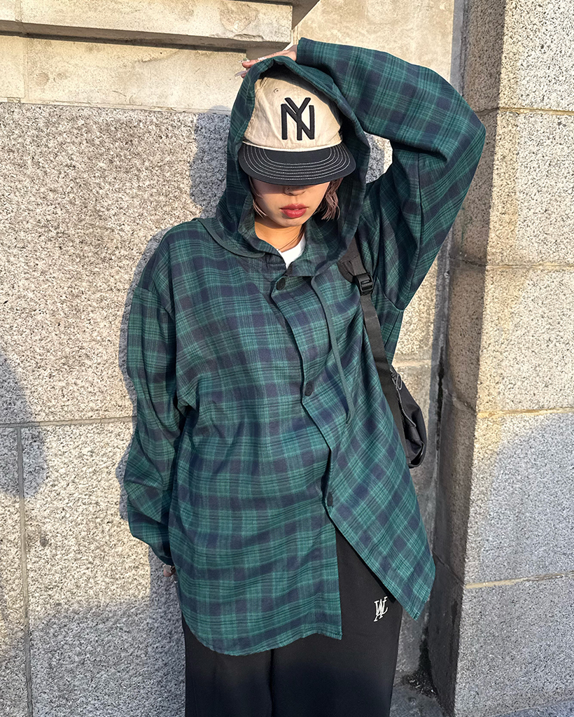 ユニセックス)フード付きチェックシャツ | ファッション通販サイト NUGU
