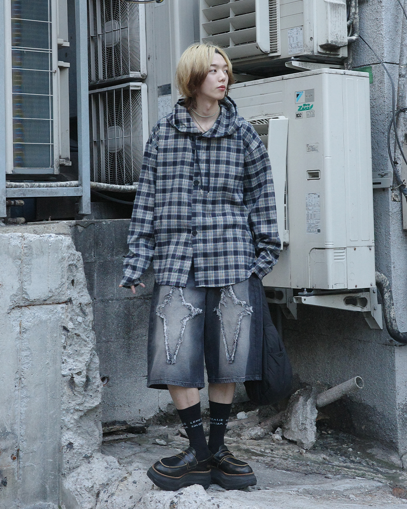 専用【パク様】河谷シャツのフード付きコート セール】チェック柄