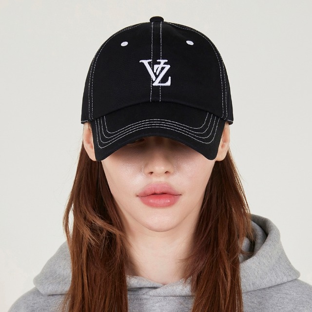 ★VARZAR★ VZ applique two-tone overfit ball cap black VARZAR] VZ Applique Twotone Over Fit Ball Cap Black