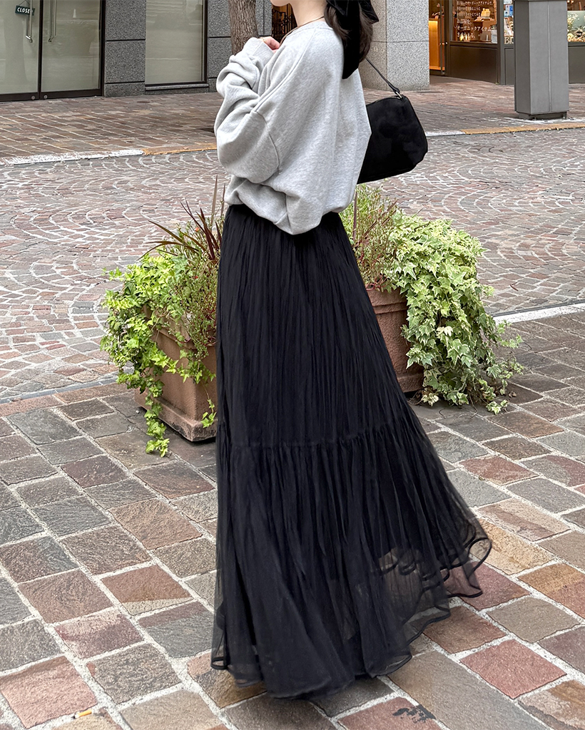 メッシュディテールロングスカート | ファッション通販サイト NUGU