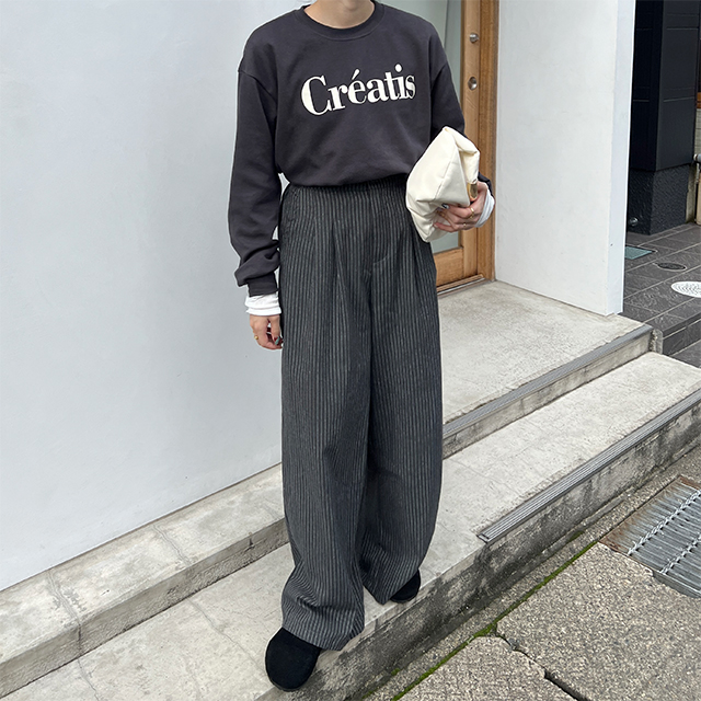 パンツ ユニセックス コントラストストライプ ワイドレッグ 2色 ストライプワイドスラックス | ファッション通販サイト NUGU