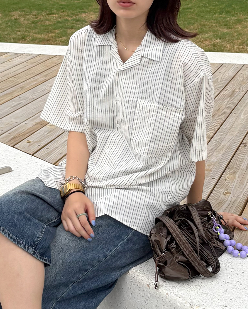 ユニセックス)ストライプ半袖シャツ | ファッション通販サイト NUGU