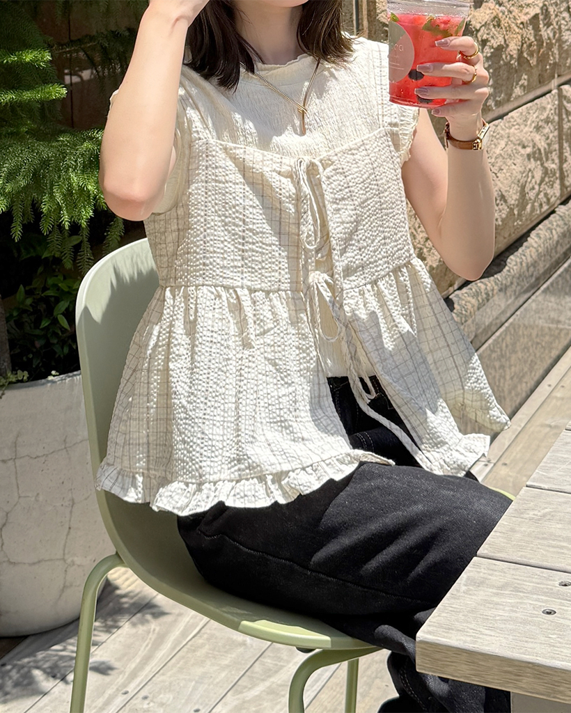 ツーウェイチェックスリーブレスブラウス | ファッション通販サイト NUGU