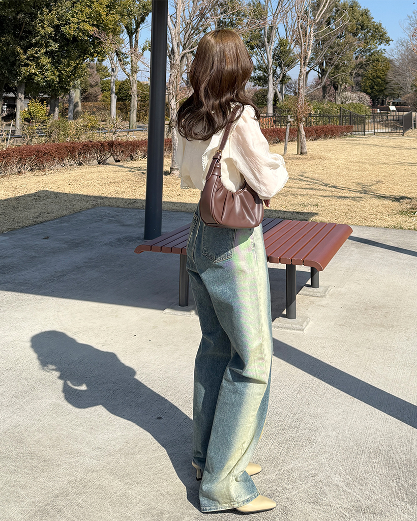 【Y2K】Nico Molly オーロラフェイクデジタルプリントワークパンツ フリンジディテールデニムパンツ | ファッション通販サイト NUGU