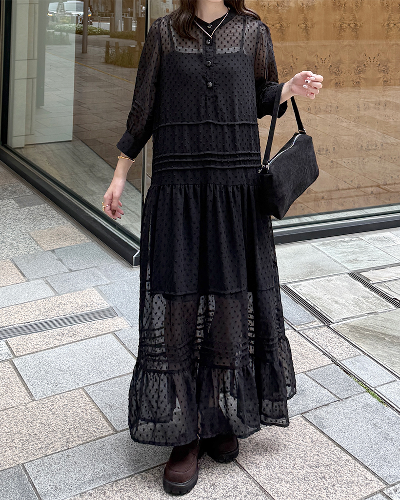 ドットレースシースルーロングワンピース | ファッション通販サイト NUGU