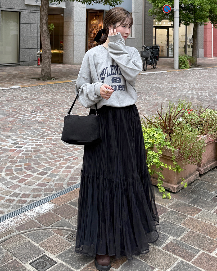 メッシュディテールロングスカート | ファッション通販サイト NUGU