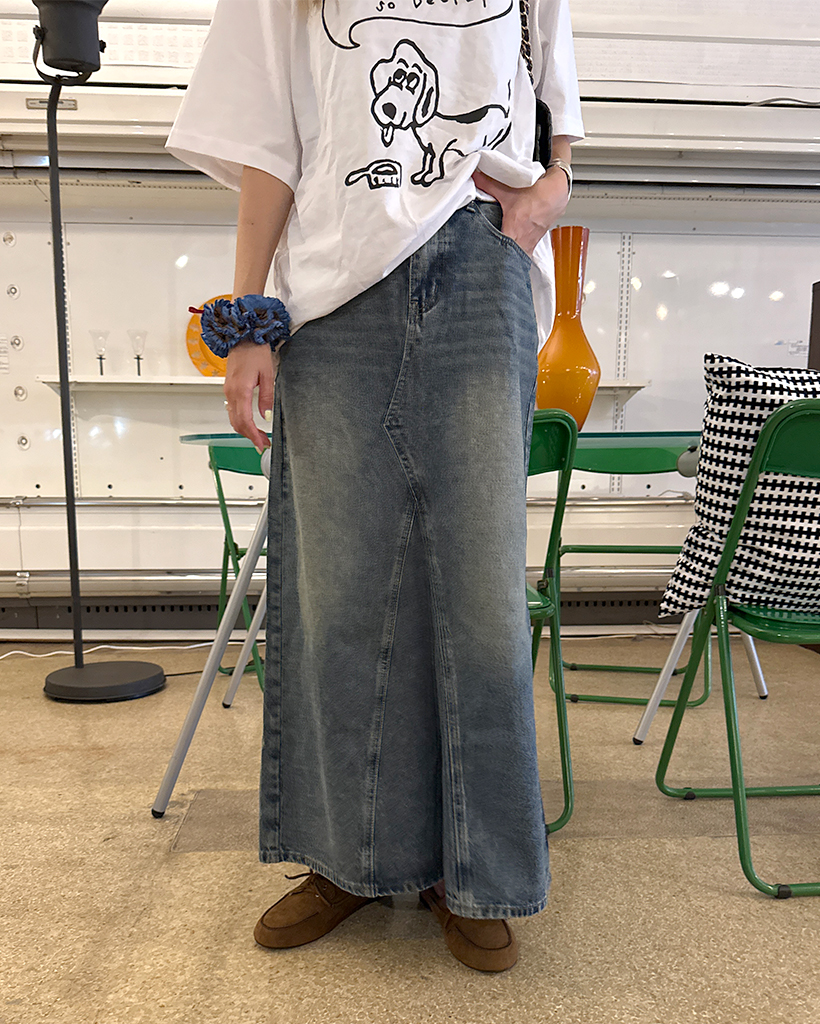 モード デニム マキシ グラデ スリット ロング スカート モード デニム マキシ スリット ロング スカート モード デニム