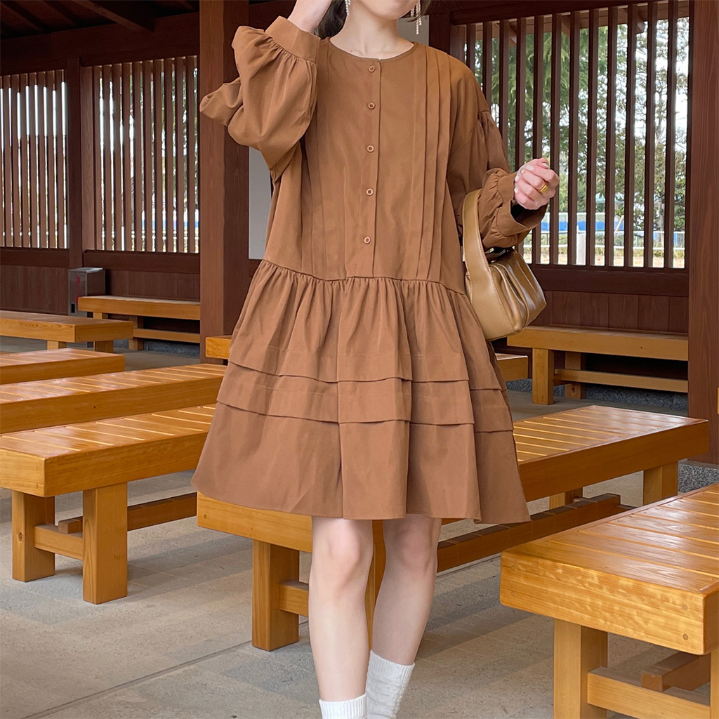 [DINT] D9521 ピンタック ミニ ワンピース DINT] D9521 ピンタック ミニ ワンピース (ワンピース