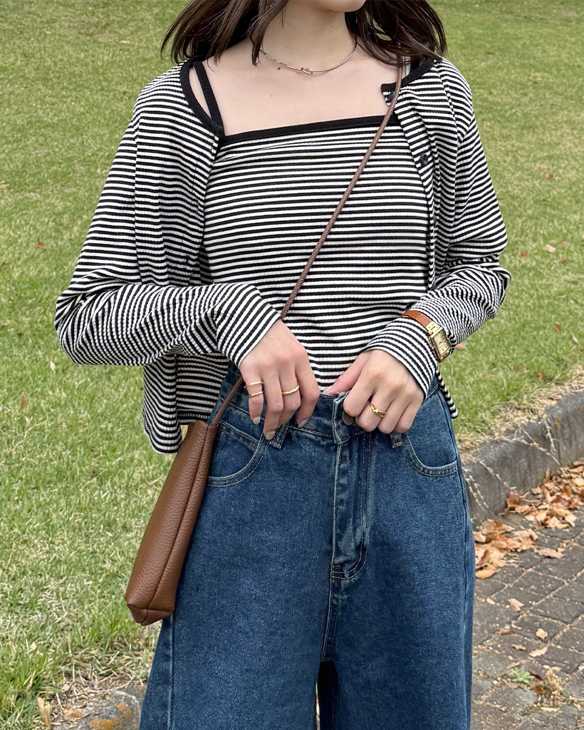 新品未使用　45r Mキャミ　ボーダーネイビー ボーダーキャミカーディガンセット | ファッション通販サイト NUGU