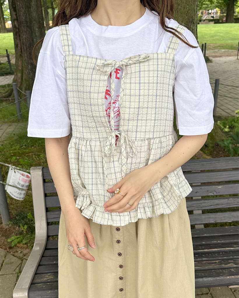フロントリボンストラップフリルチェックビスチェ | ファッション通販